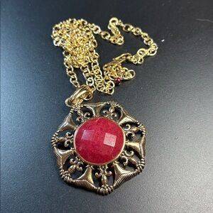 Studio Barse Thailand Gold-Tone Necklace & Pendant w/Genuine Pnk Rhodonite Stone
